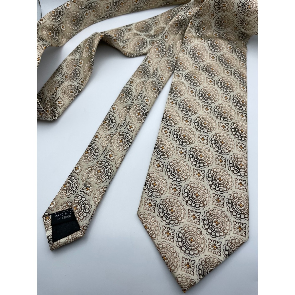 Stacy Adams Signature Gold Tie Champagne Bronze Medallion Geometric Silk-Like